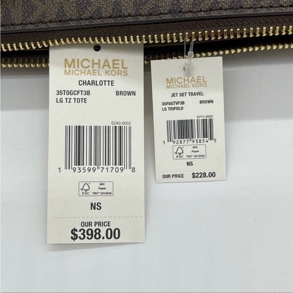 Michael Kors Large Charlotte Tote Bag & Trifold Wallet Leather Brown - Picture 12 of 12